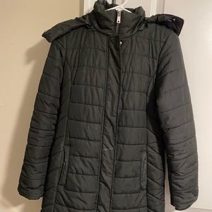 Black knee length parka jacket